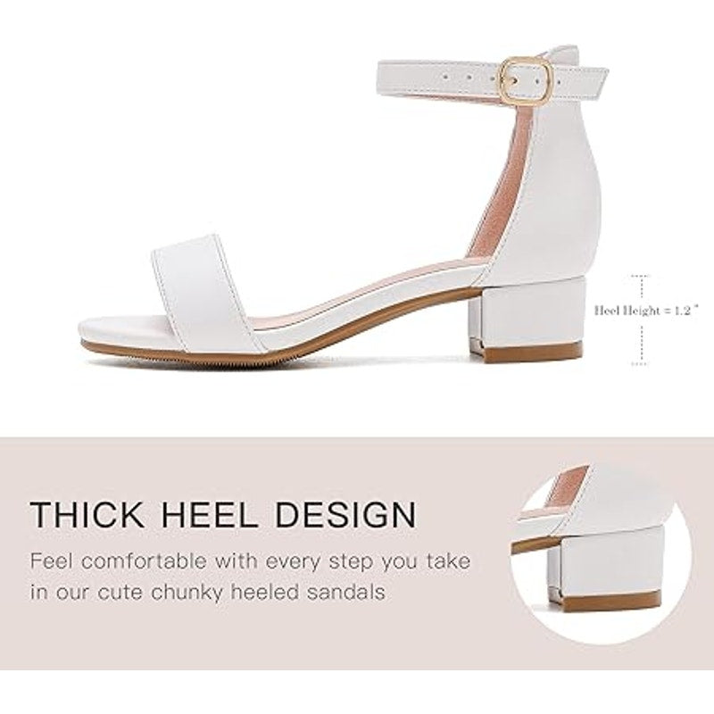 Dufannie Little Girls Size 12 White Open Toe Low Heel Ankle Strap Sandal Shoes
