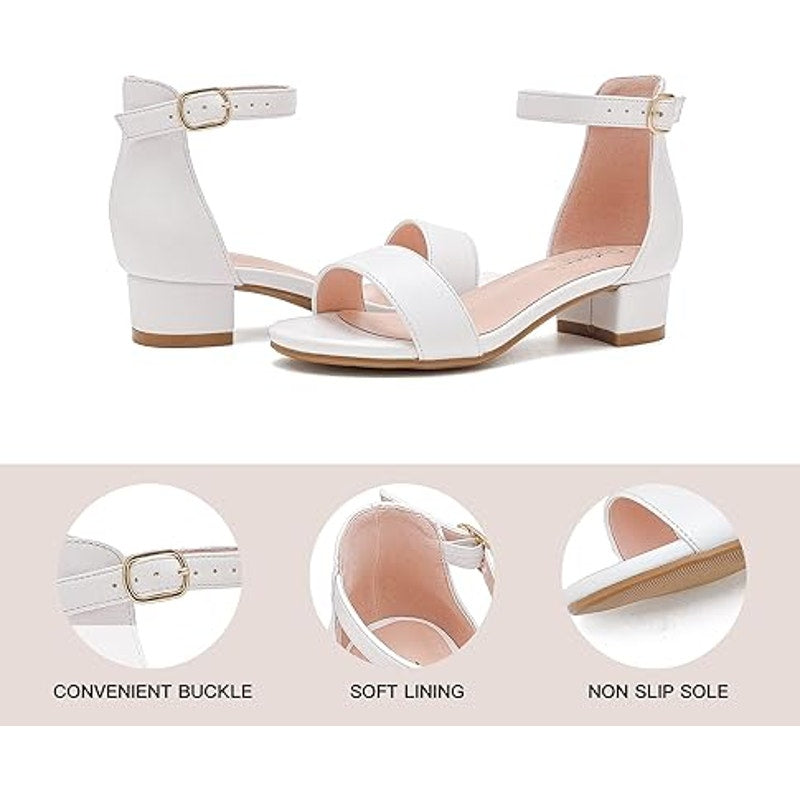 Dufannie Little Girls Size 12 White Open Toe Low Heel Ankle Strap Sandal Shoes