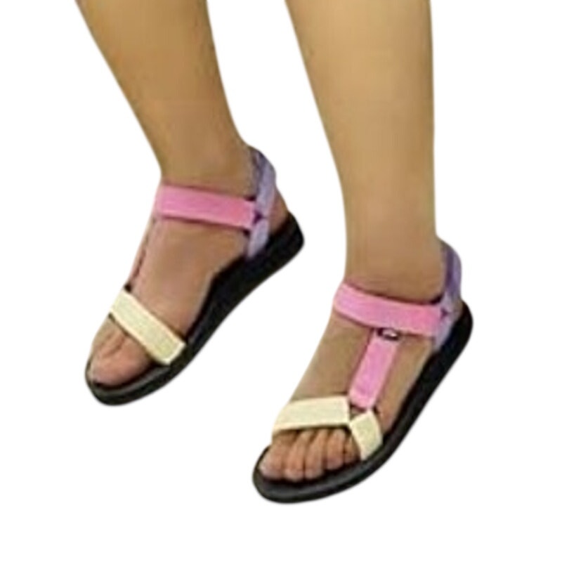 Kids Size 5 Pink Purple Yellow Sandal Open Round Toe Hook Loop Straps Shoes