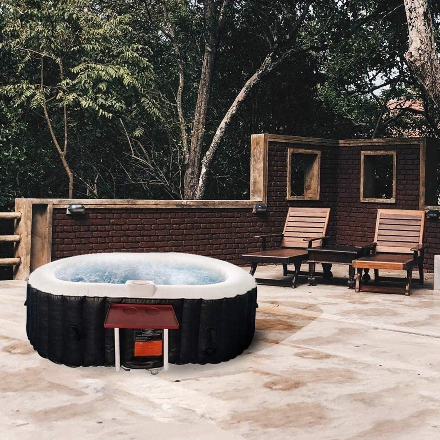 Black And White Inflatable Hot Tub 145 Gallon Jetted