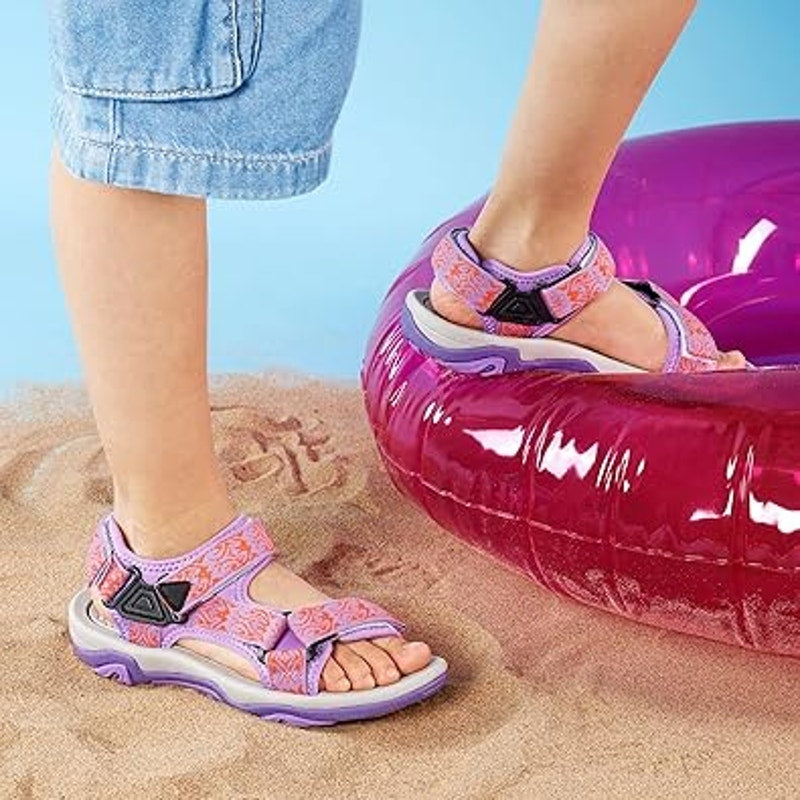 Dream Pairs Girl Size 5 Purple Orange Adjustable Hook Loop Athletic Sandal Shoes