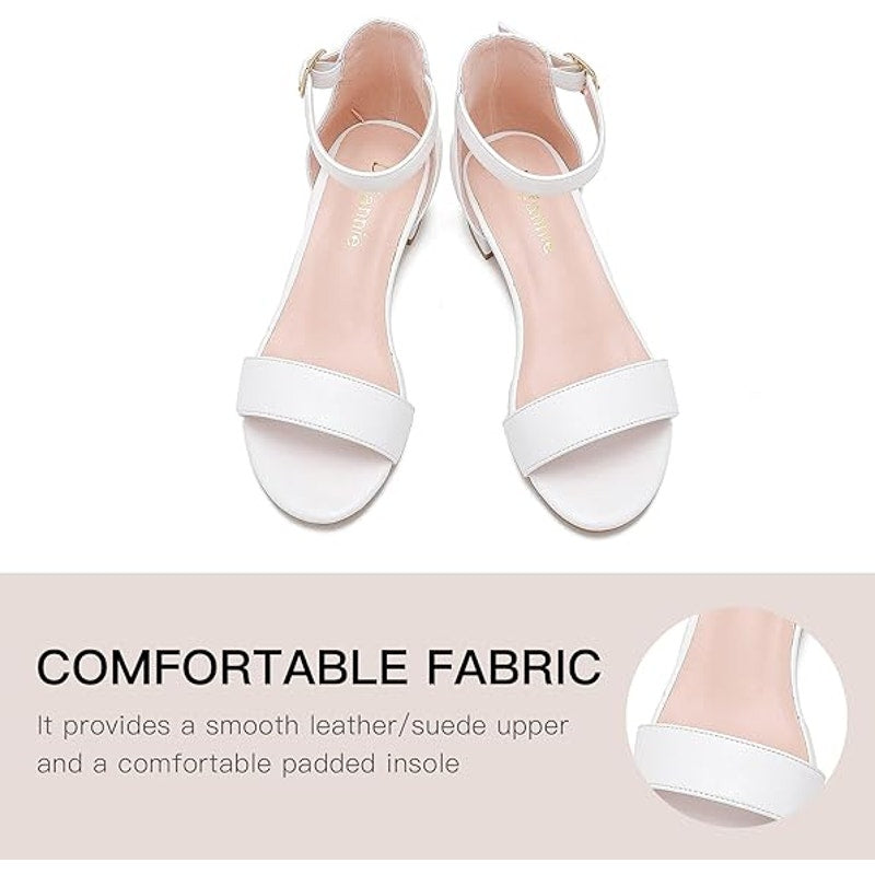 New Dufannie Girls Size 2 White Open Toe Ankle Strap Heels Sandal Wedding Shoes