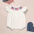 Baby Girl 4th Of July Bubble Romper, Smocked Fly Sleeve Bodysuit With