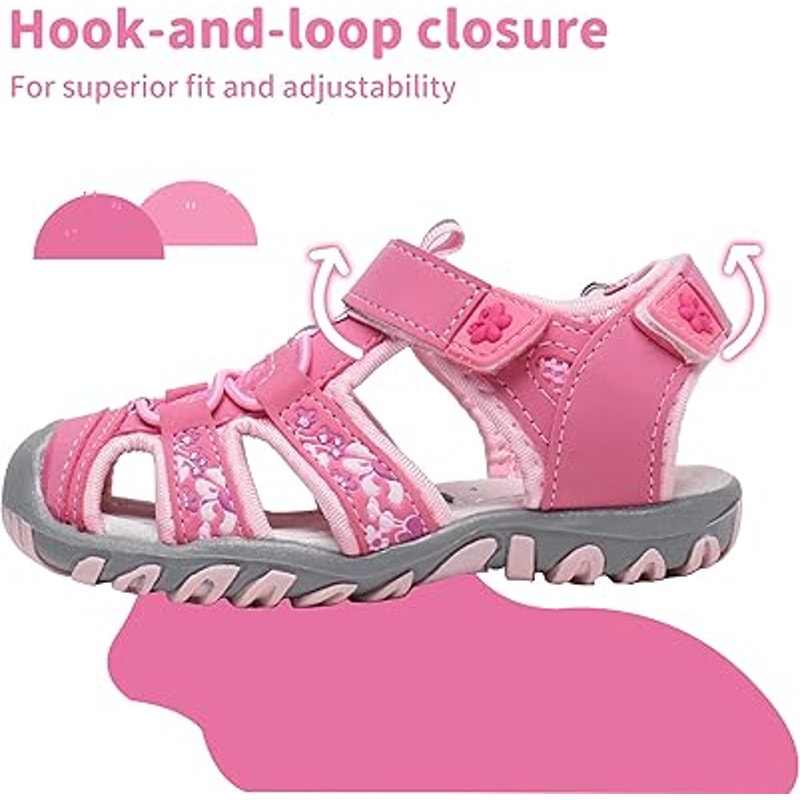 Apakowa Toddler Girls Size 7 Pink Sandals Closed Toe Latch & Hook Close Shoes
