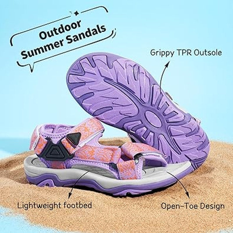 Dream Pairs Girl Size 5 Purple Orange Adjustable Hook Loop Athletic Sandal Shoes
