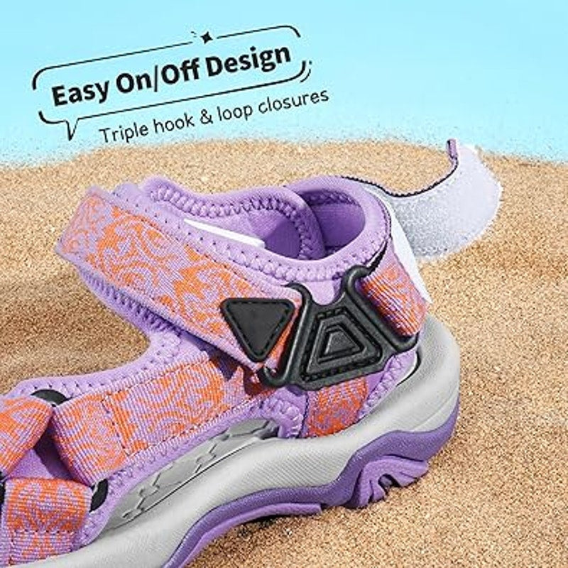 Dream Pairs Girl Size 5 Purple Orange Adjustable Hook Loop Athletic Sandal Shoes