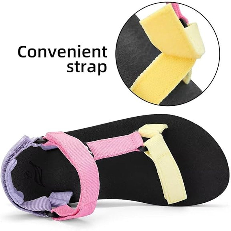 Kids Size 5 Pink Purple Yellow Sandal Open Round Toe Hook Loop Straps Shoes