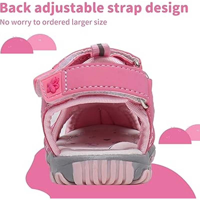 Apakowa Toddler Girls Size 7 Pink Sandals Closed Toe Latch & Hook Close Shoes