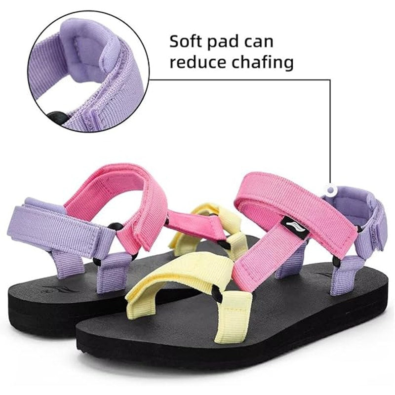 Kids Size 5 Pink Purple Yellow Sandal Open Round Toe Hook Loop Straps Shoes
