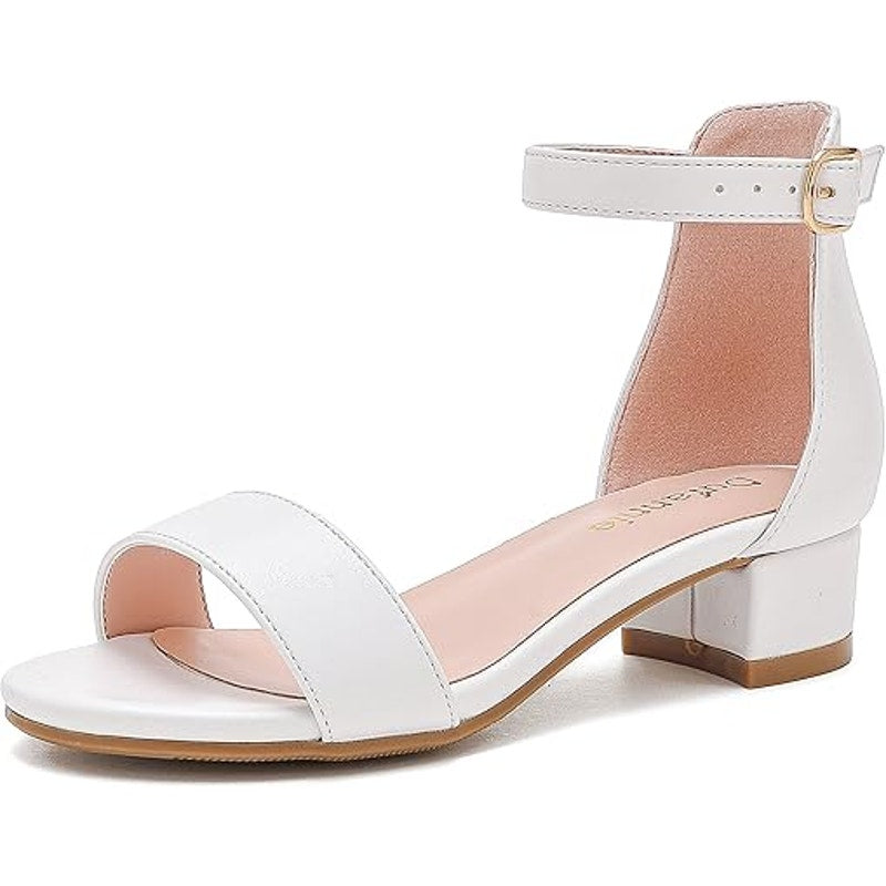 Dufannie Little Girls Size 12 White Open Toe Low Heel Ankle Strap Sandal Shoes