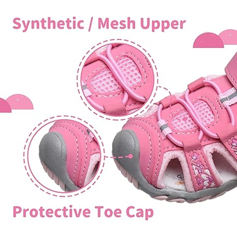 Apakowa Toddler Girls Size 7 Pink Sandals Closed Toe Latch & Hook Close Shoes