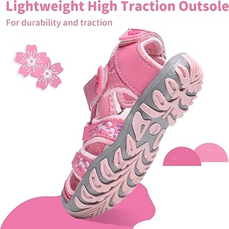 Apakowa Toddler Girls Size 7 Pink Sandals Closed Toe Latch & Hook Close Shoes