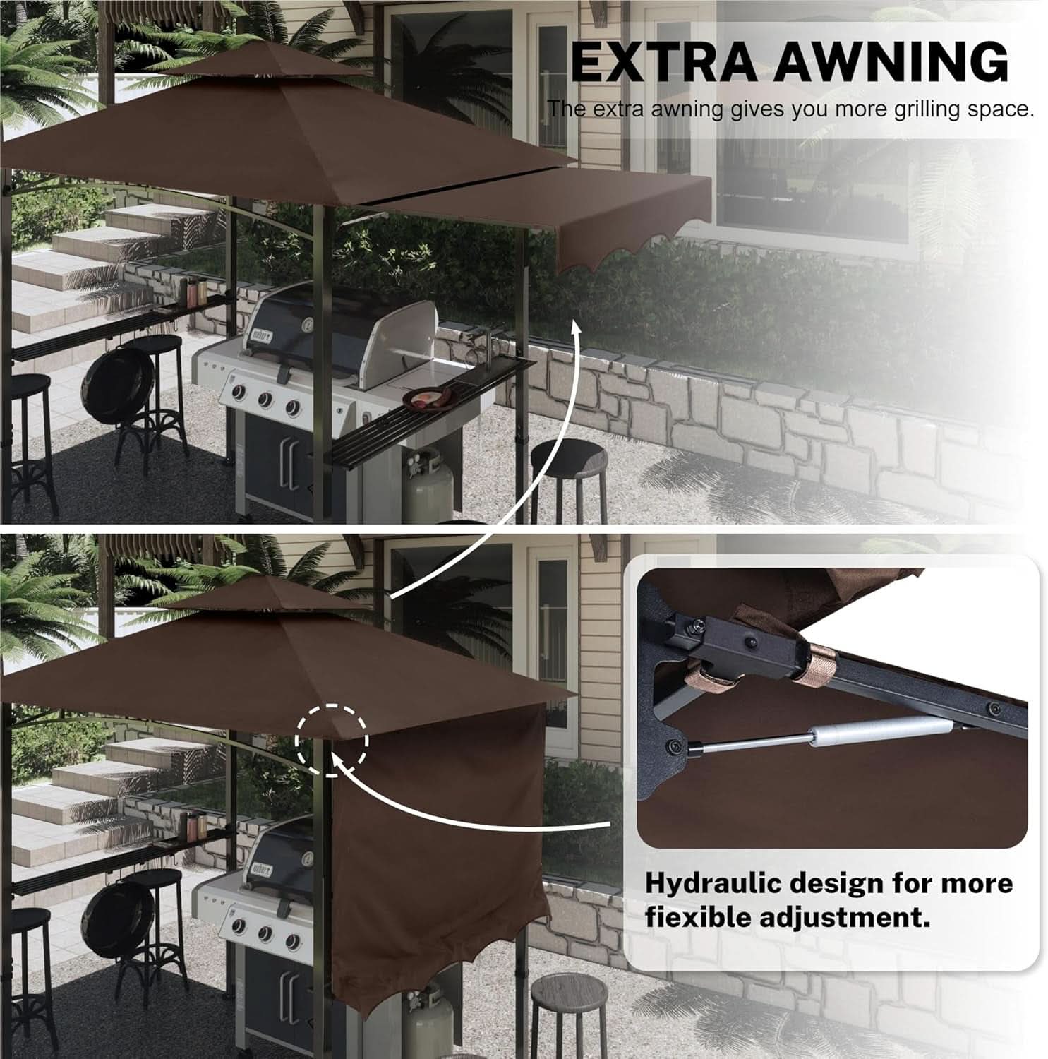 11x5 Grill Gazebo With Brown Weatherproof Lighting