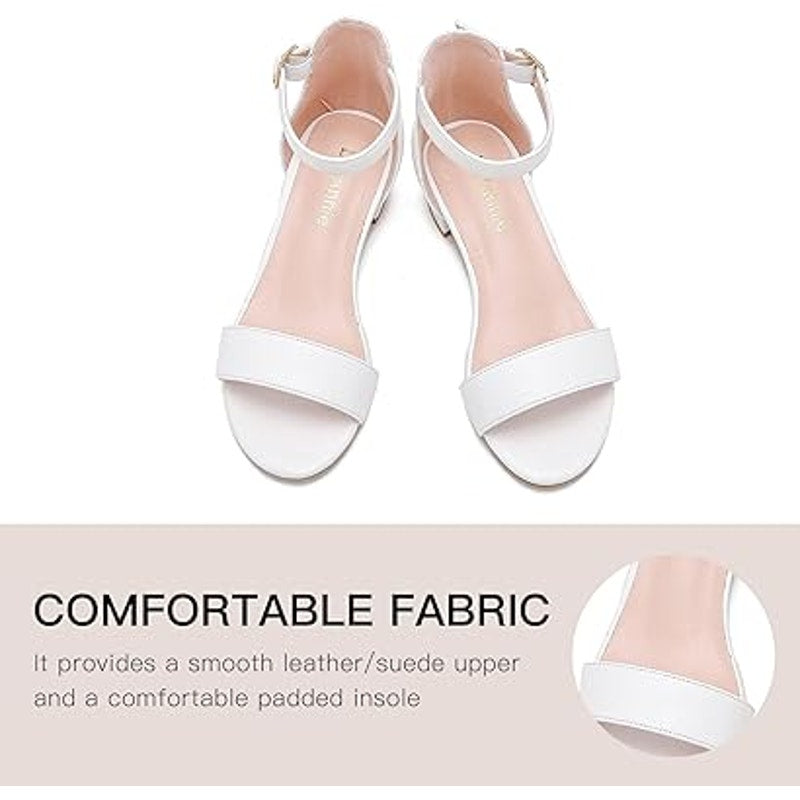 Dufannie Little Girls Size 12 White Open Toe Low Heel Ankle Strap Sandal Shoes