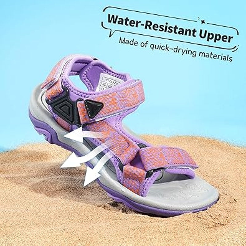 Dream Pairs Girl Size 5 Purple Orange Adjustable Hook Loop Athletic Sandal Shoes