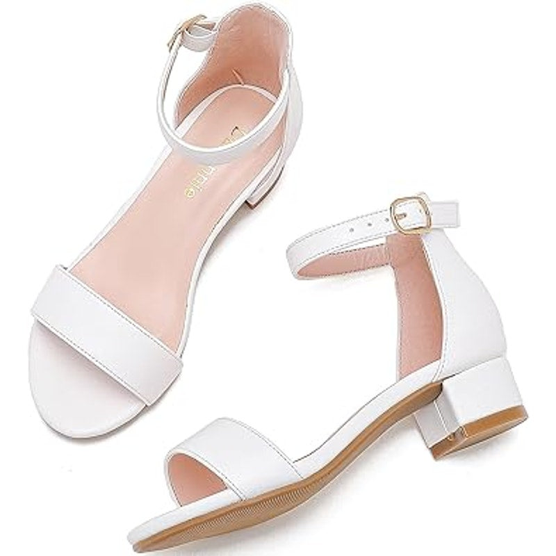 Dufannie Little Girls Size 12 White Open Toe Low Heel Ankle Strap Sandal Shoes