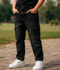 Boys' Black Denim Multi-Pocket Cargo Jeans