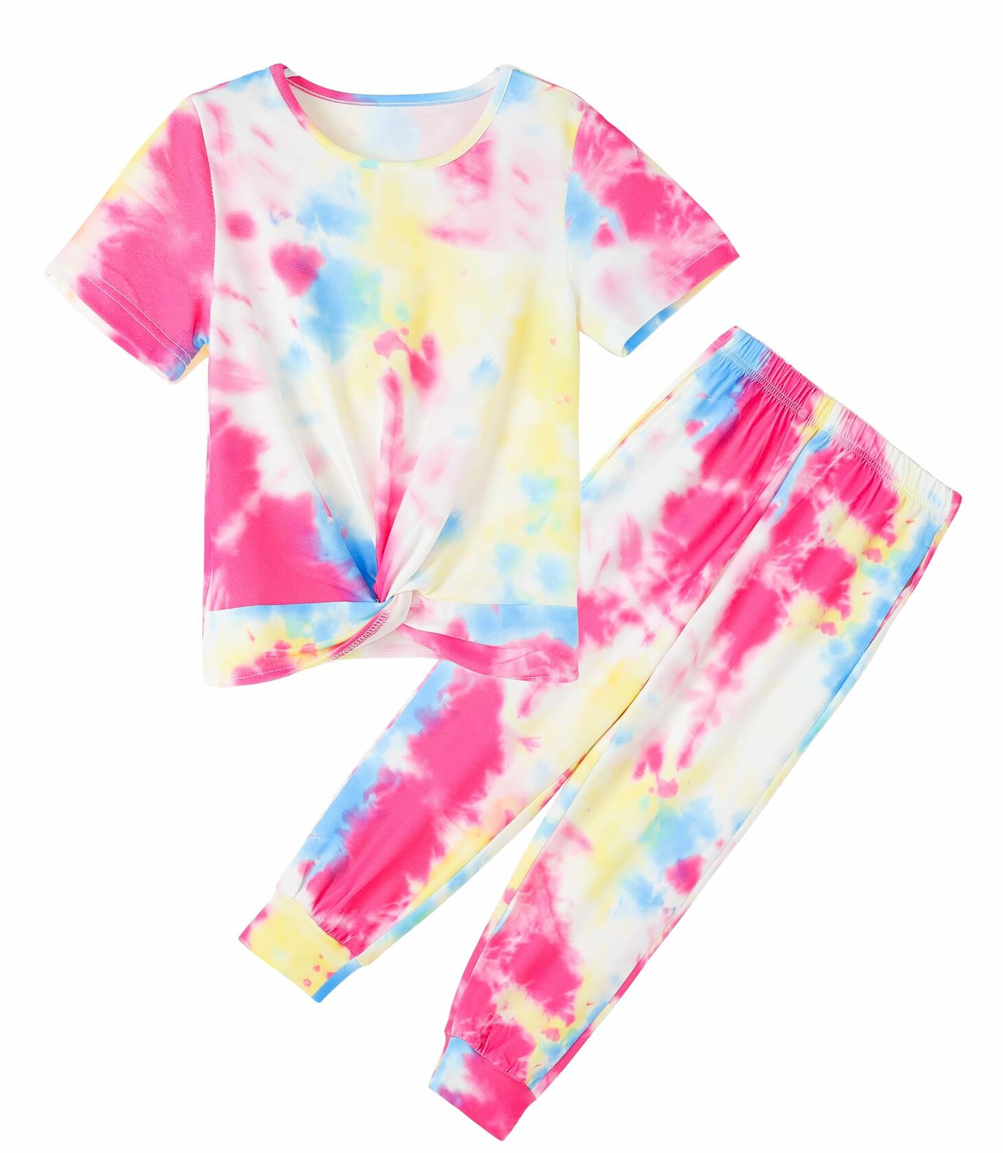 Hvididan Girls Tie Dye Twist Front Top & Sweatpants Set Rose Red Size 9-10Y