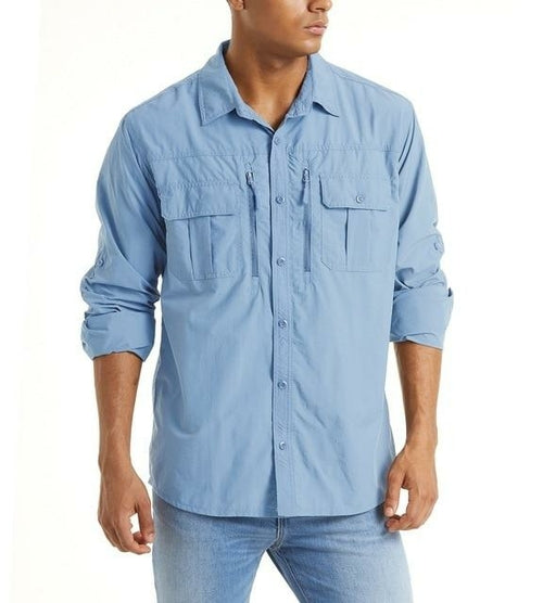 Summer Tactical Shirts Men's Mesh Breathable Long Sleeve Multi-Pockets