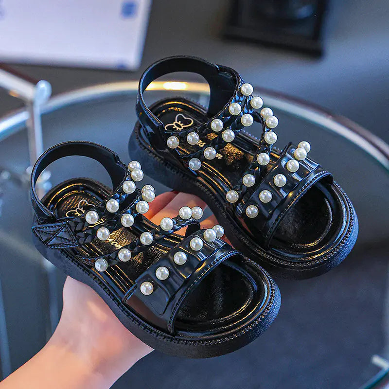Girls' Summer Sandals with Pearls - Non-Slip Princess Shoes